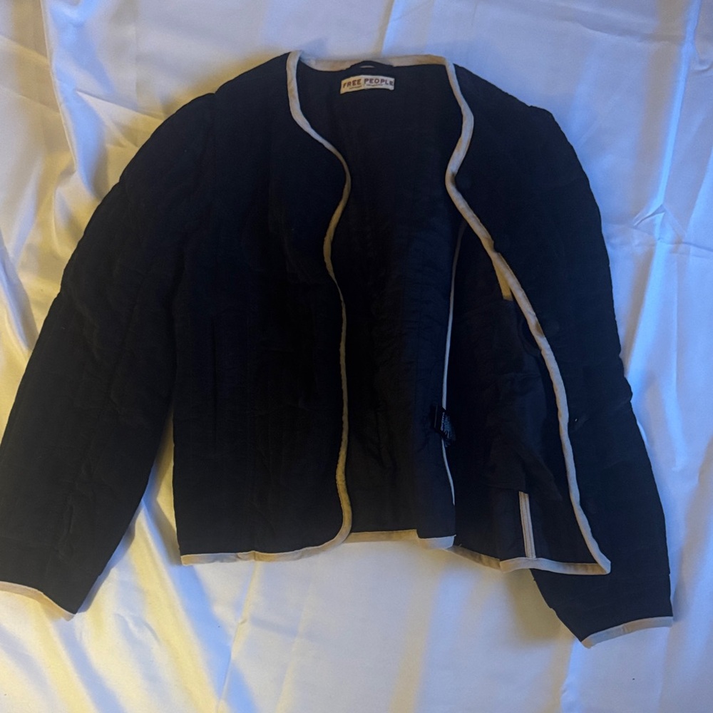Free People Black Velvet Blazer with Cream Trim
